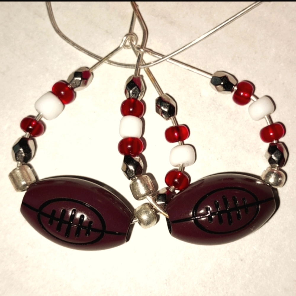 Handmade Football 🏈 1" hoop Earrings.